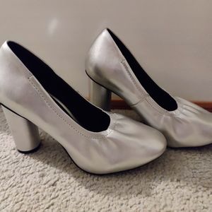 H&M Silver Leather Court Shoes